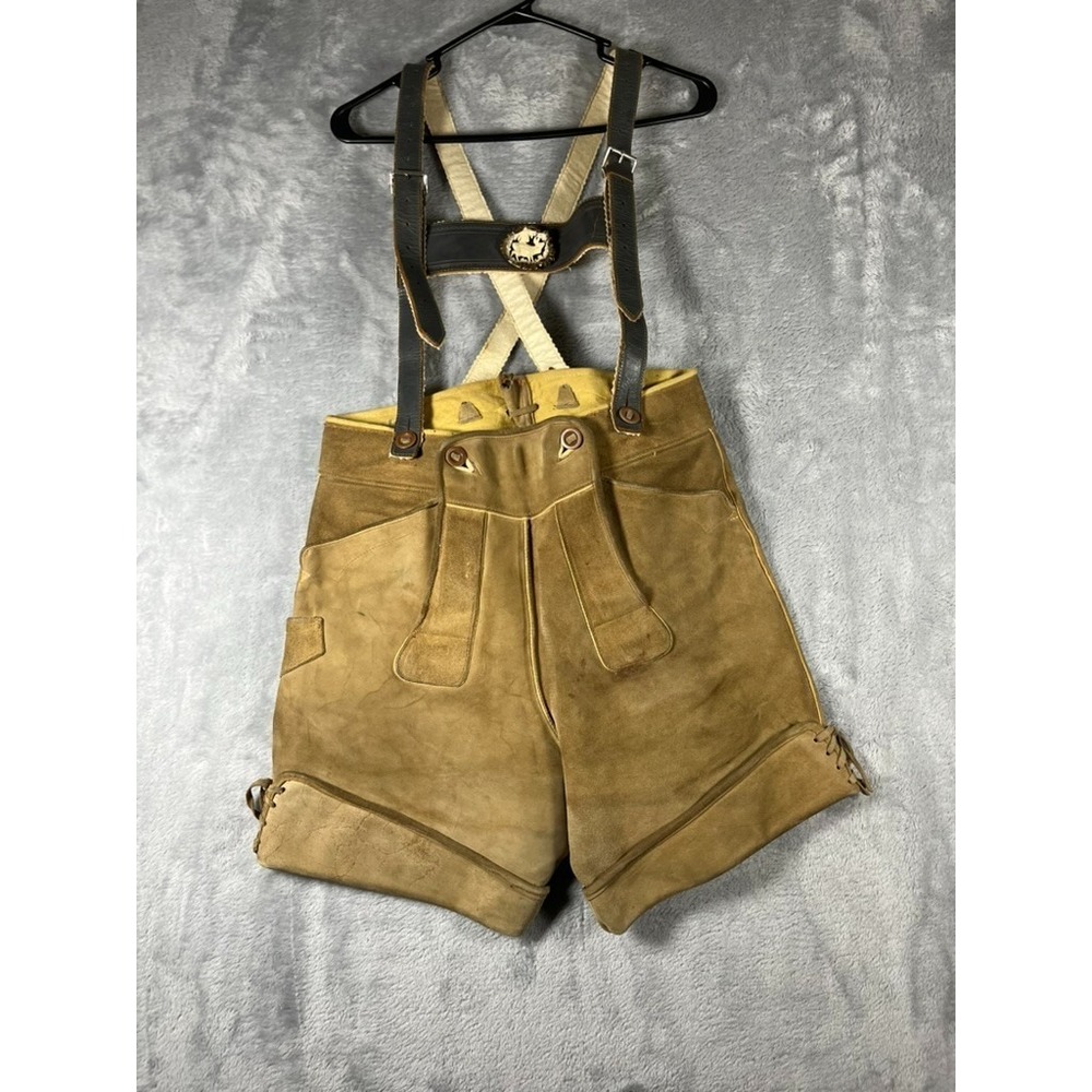 Lederhosen Bavarian Leather Shorts Oktoberfest Festival 30 Brooch Carved